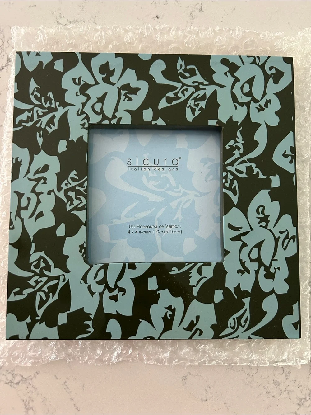 Sicura Blue and Black Floral Square Photo Frame
